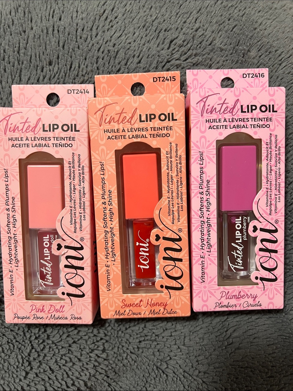 Ioni Tinted Lip Oil — Pink Doll, Sweet Honey, Plumberry (Set)